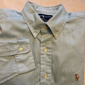 Ralph Lauren Mens 16/33 Blue Yarmouth Cotton Pinpoint Oxford Flesh Pony
